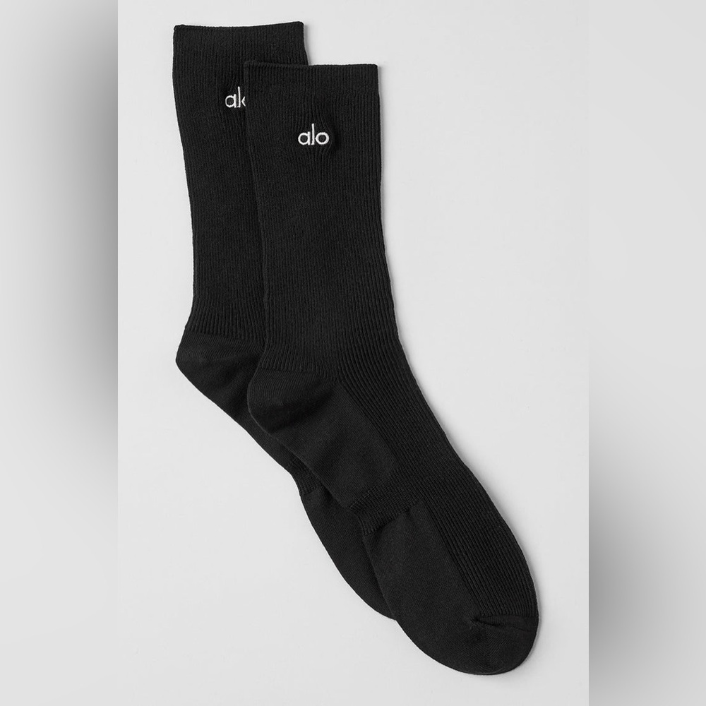 Alo Yoga Unisex Half Crew Socks Black Small Athletic Ribbed Crew Sock NWT